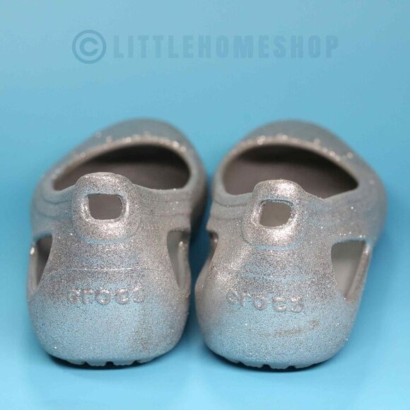 EUC Crocs Girls Kadee Silver Sparkle Slip On Flats Shoes, Size J6 - Picture 5 of 7